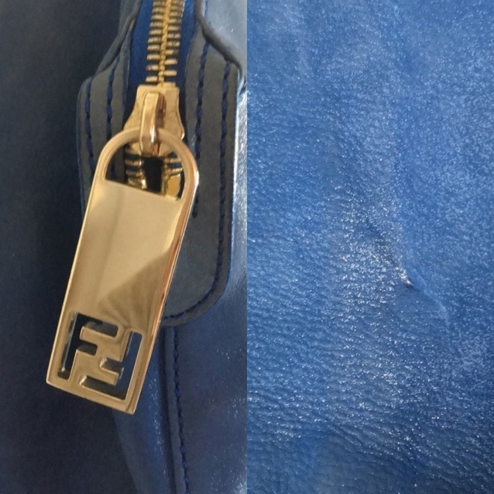 Fendi jumbo Blue suede shoulder bag authentic Metallic Nubuck Chains Tote - Picture 8 of 10